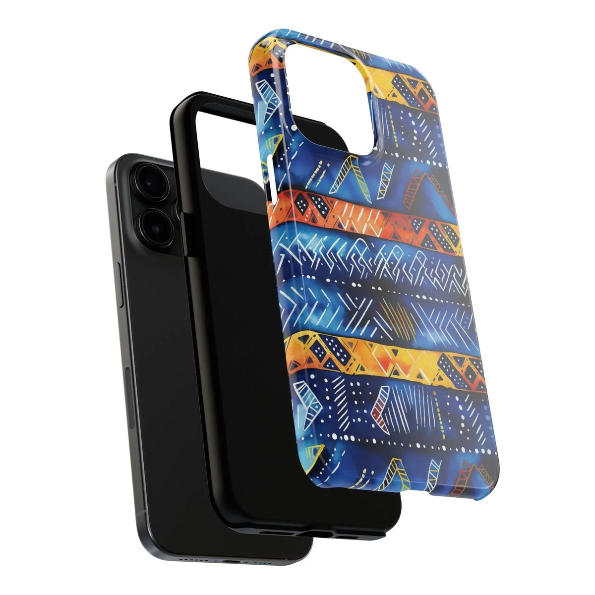 African mudcloth Tribal Indigo Stripe Tough Phone Case — Blue &amp; Orange Geometric Protective Cover - DiwaKi