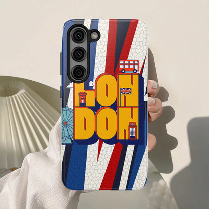 London Graphic Tough Phone Case – Retro Union Jack Travel Design - DiwaKi