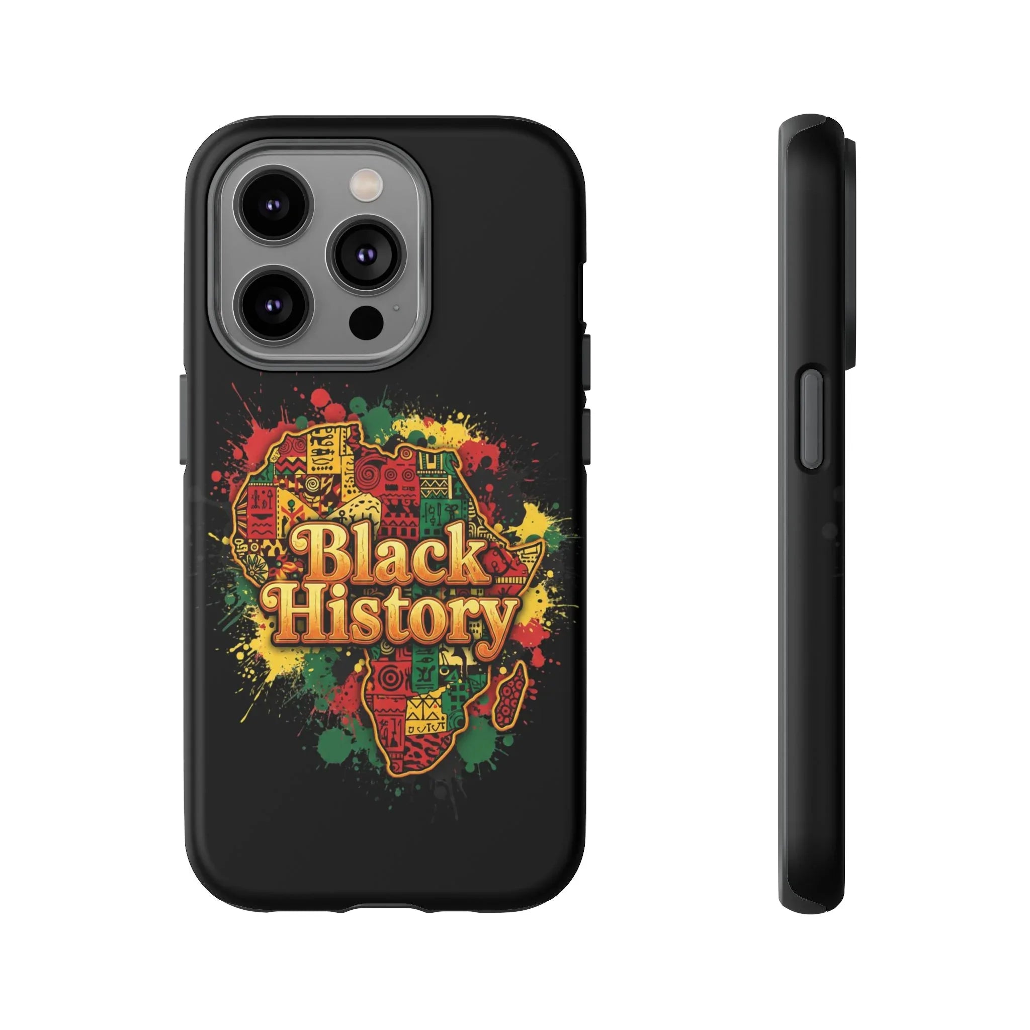 Black History Phone Case — Afrocentric Map Design, Bold Red‑Green‑Gold Splash - DiwaKi