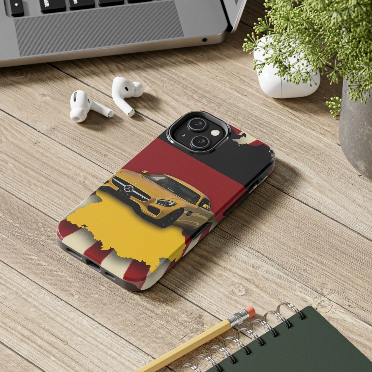 Mercedes Sports Car Tough Phone Case — Yellow GT on Red &amp; Black Background - DiwaKi