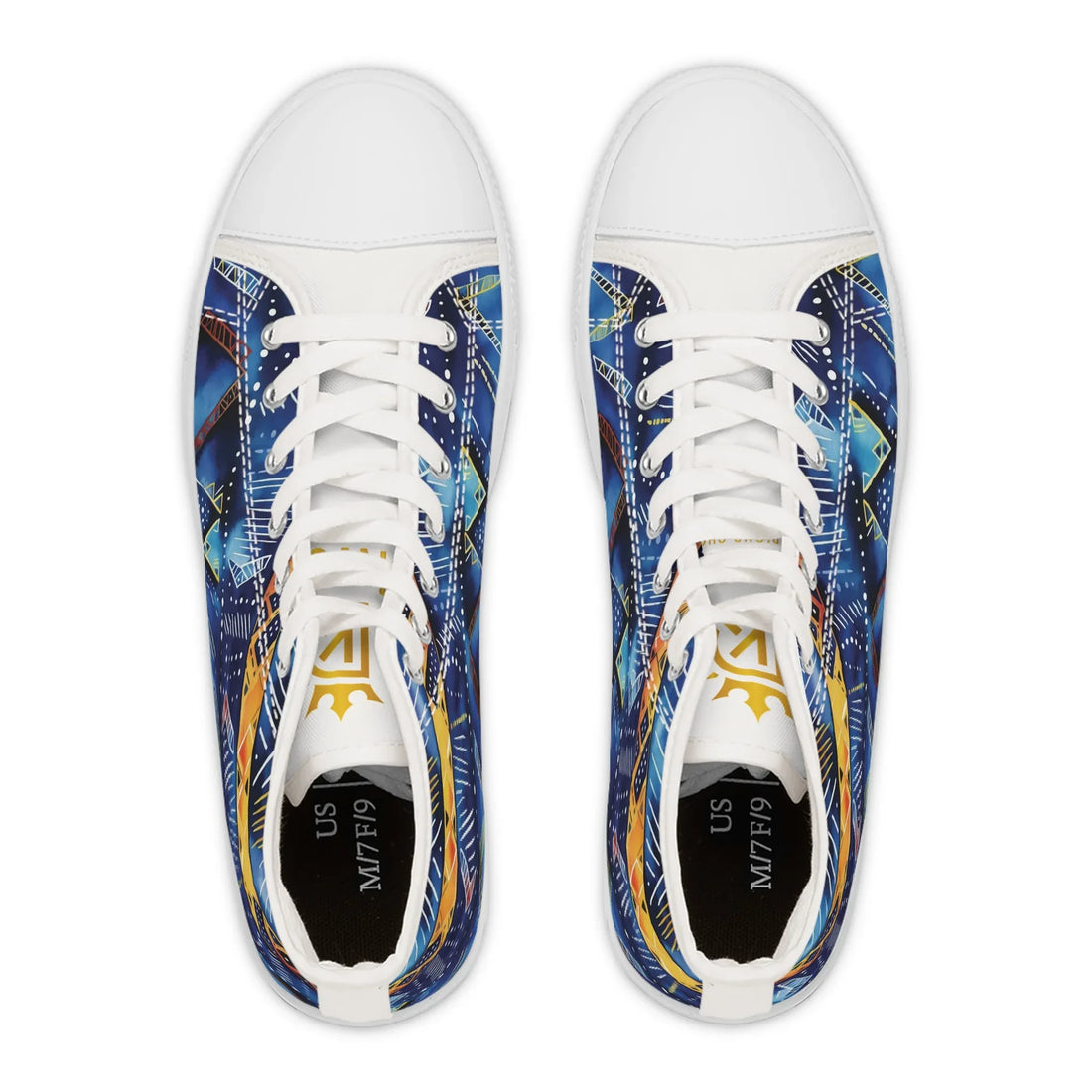Diwaki Women’s High Top Sneakers — Blue Abstract Tribal Pattern - DiwaKi