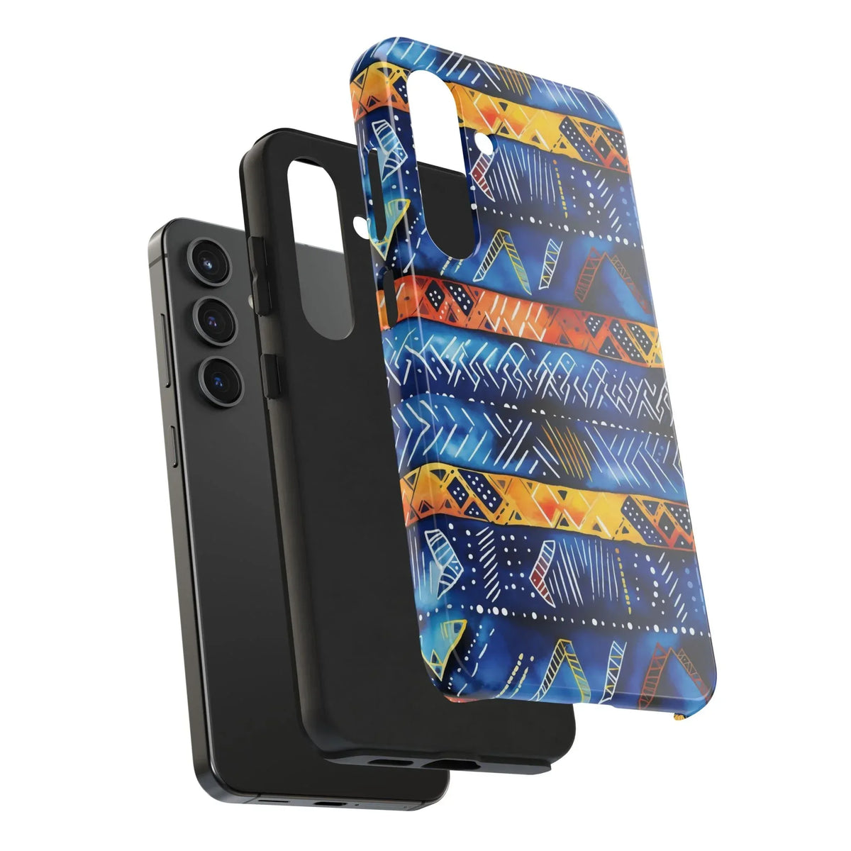 African mudcloth Tribal Indigo Stripe Tough Phone Case — Blue &amp; Orange Geometric Protective Cover - DiwaKi