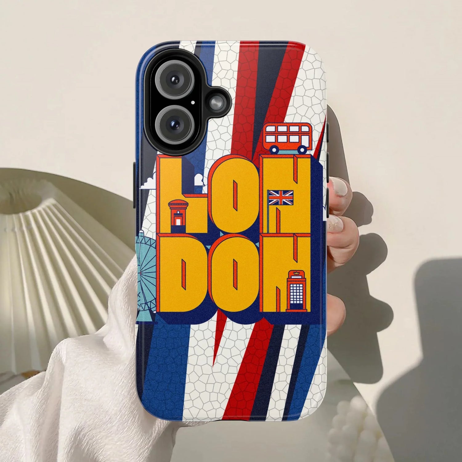 London Graphic Tough Phone Case – Retro Union Jack Travel Design - DiwaKi