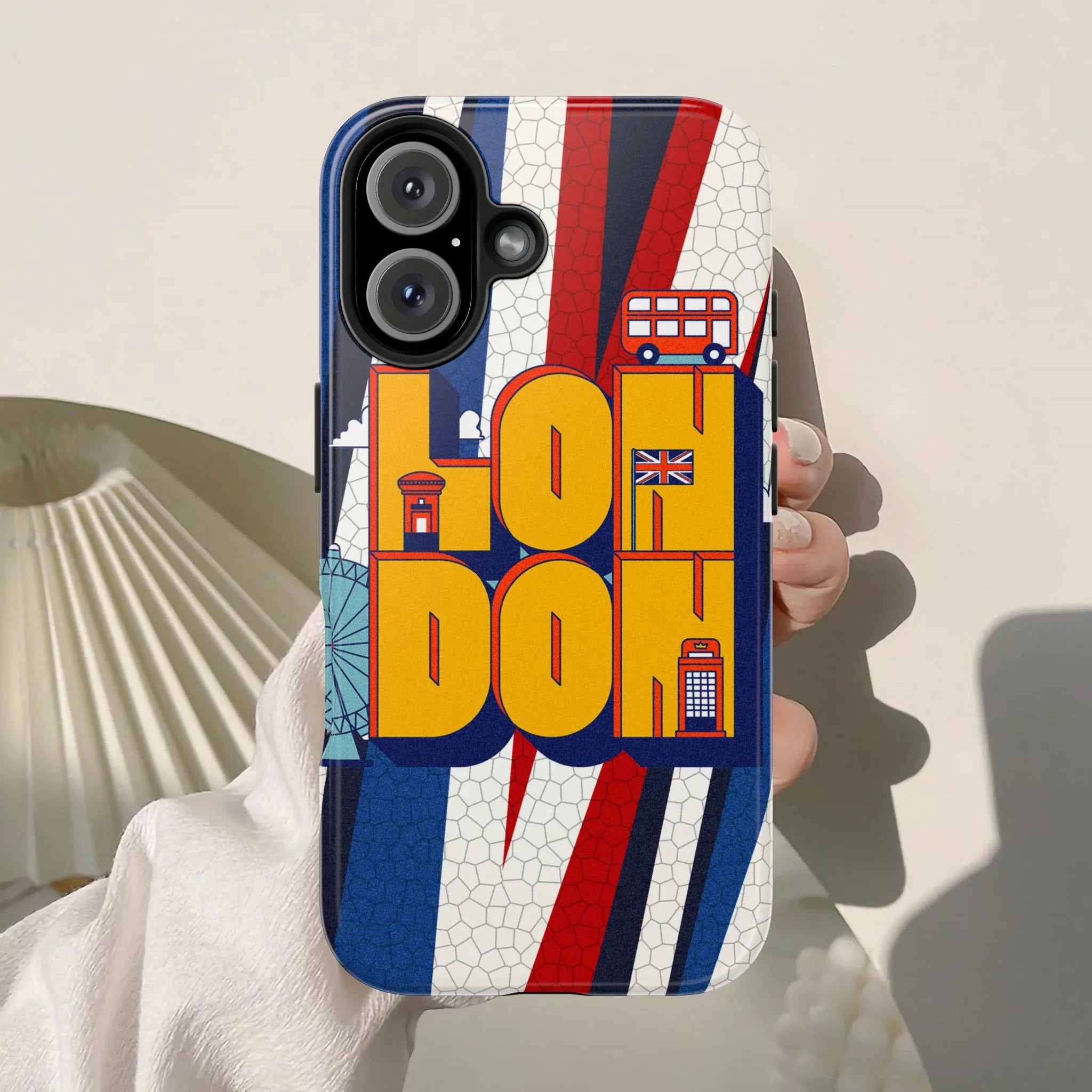 London Graphic Tough Phone Case – Retro Union Jack Travel Design - DiwaKi