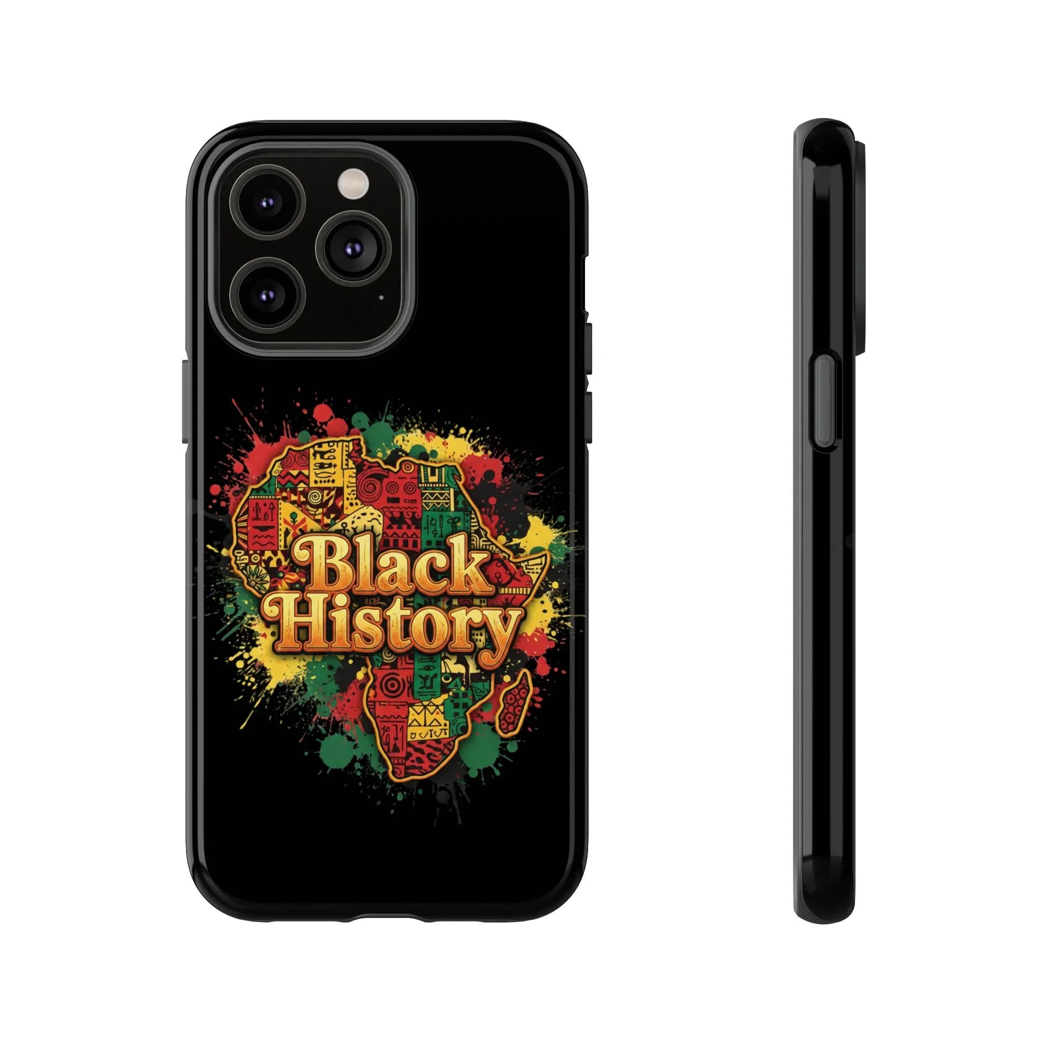 Black History Phone Case — Afrocentric Map Design, Bold Red‑Green‑Gold Splash - DiwaKi
