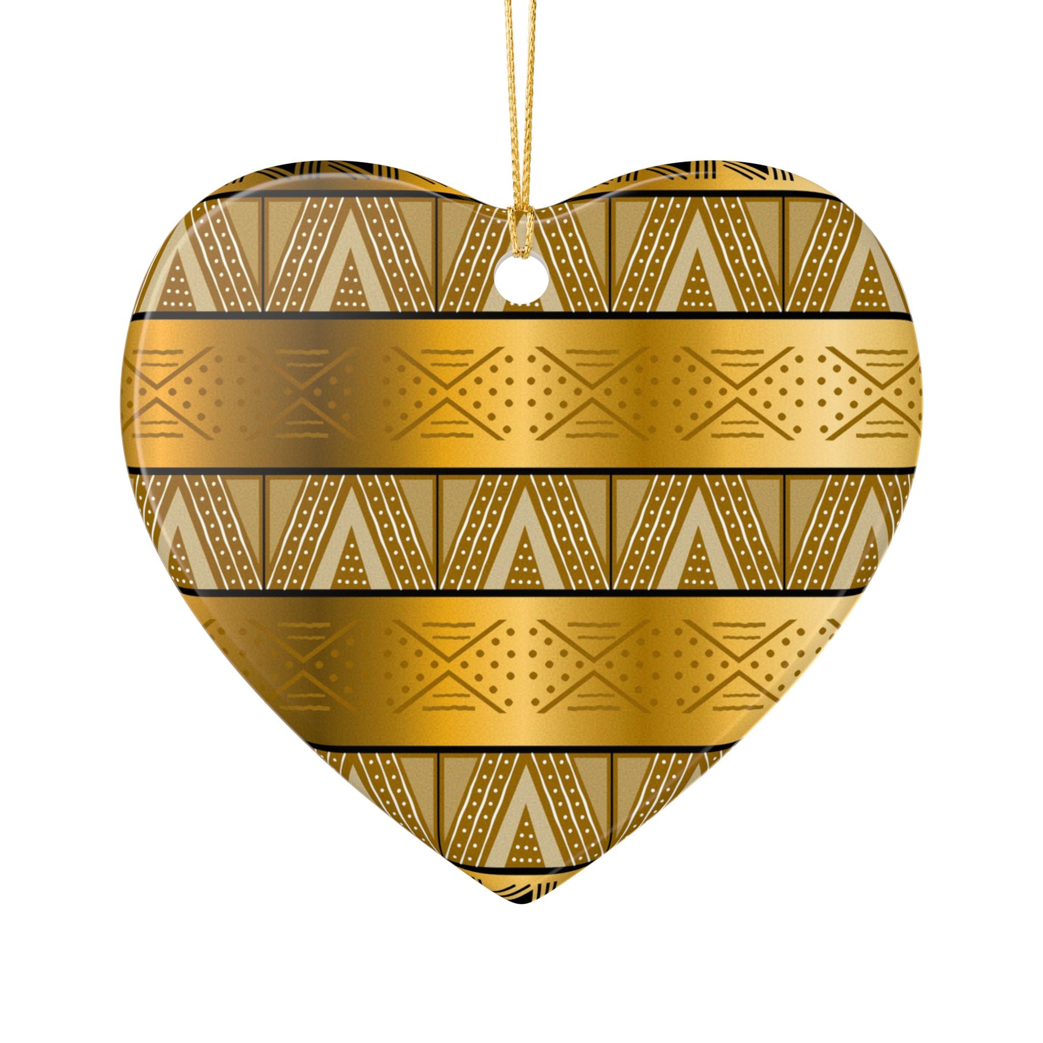 Gold Tribal Heart Ceramic Ornament — Decorative Holiday &amp; Gift Accent