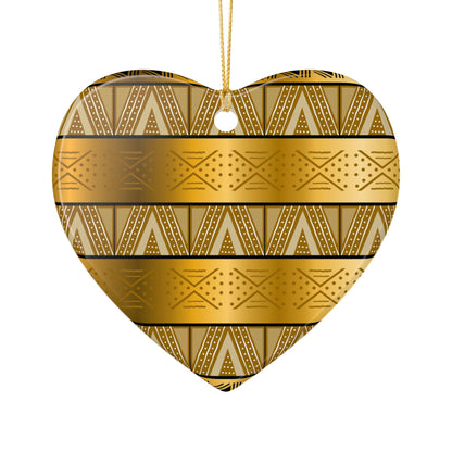 Gold Tribal Heart Ceramic Ornament — Decorative Holiday &amp; Gift Accent