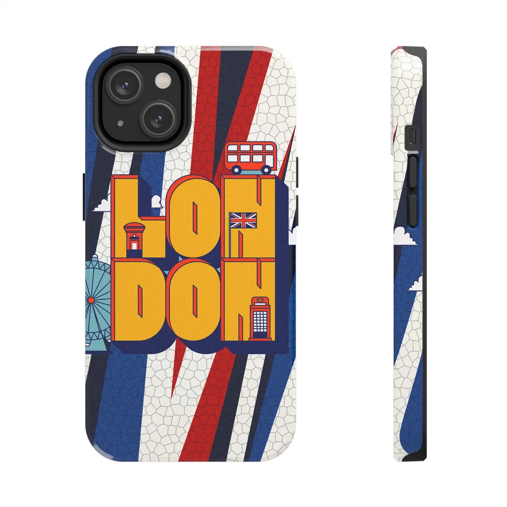 London Graphic Tough Phone Case – Retro Union Jack Travel Design - DiwaKi