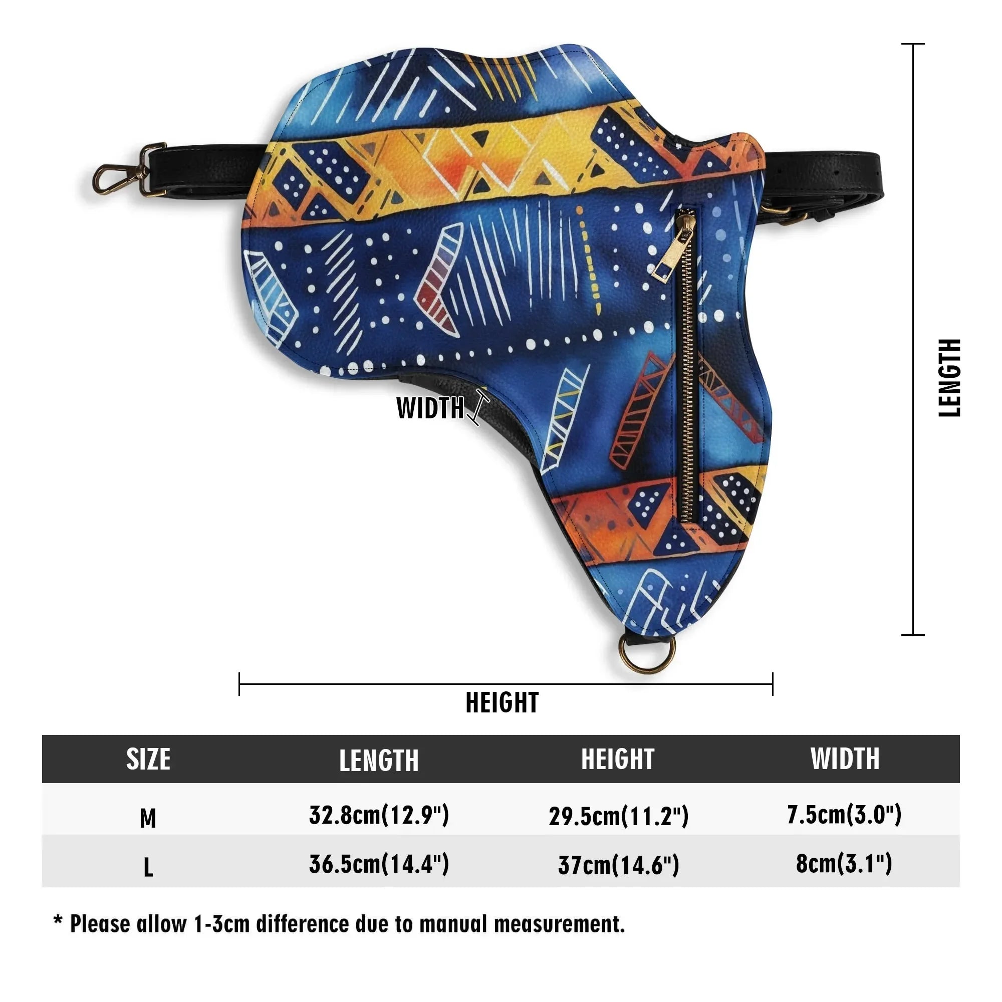 PU Leather Africa Map blue bogolan print Bag - DiwaKi