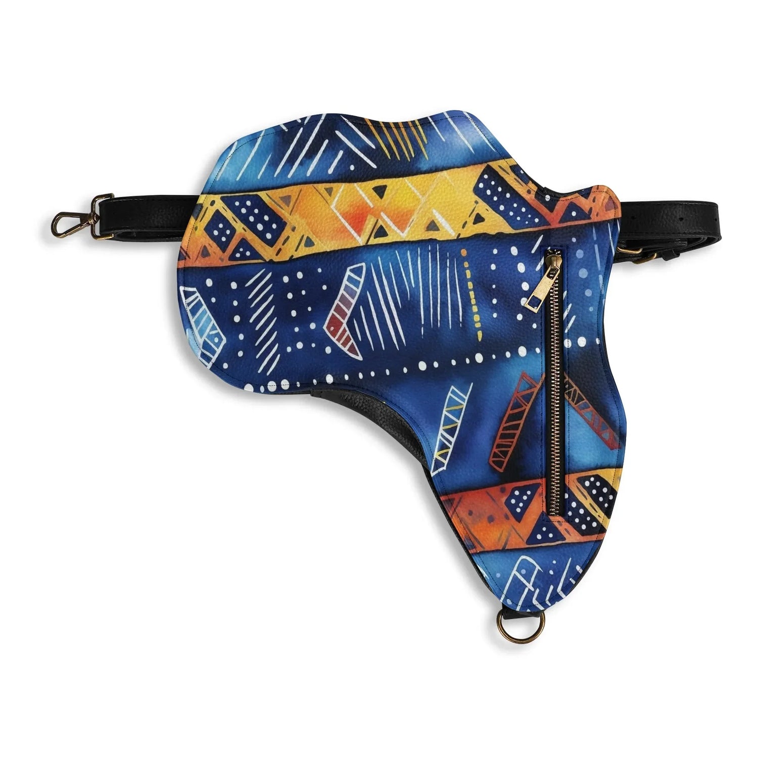 PU Leather Africa Map blue bogolan print Bag - DiwaKi