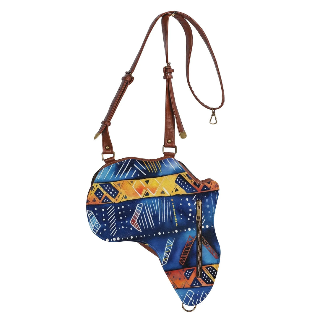 PU Leather Africa Map blue bogolan print Bag - DiwaKi