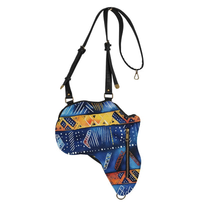 PU Leather Africa Map blue bogolan print Bag - DiwaKi