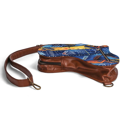 PU Leather Africa Map blue bogolan print Bag - DiwaKi