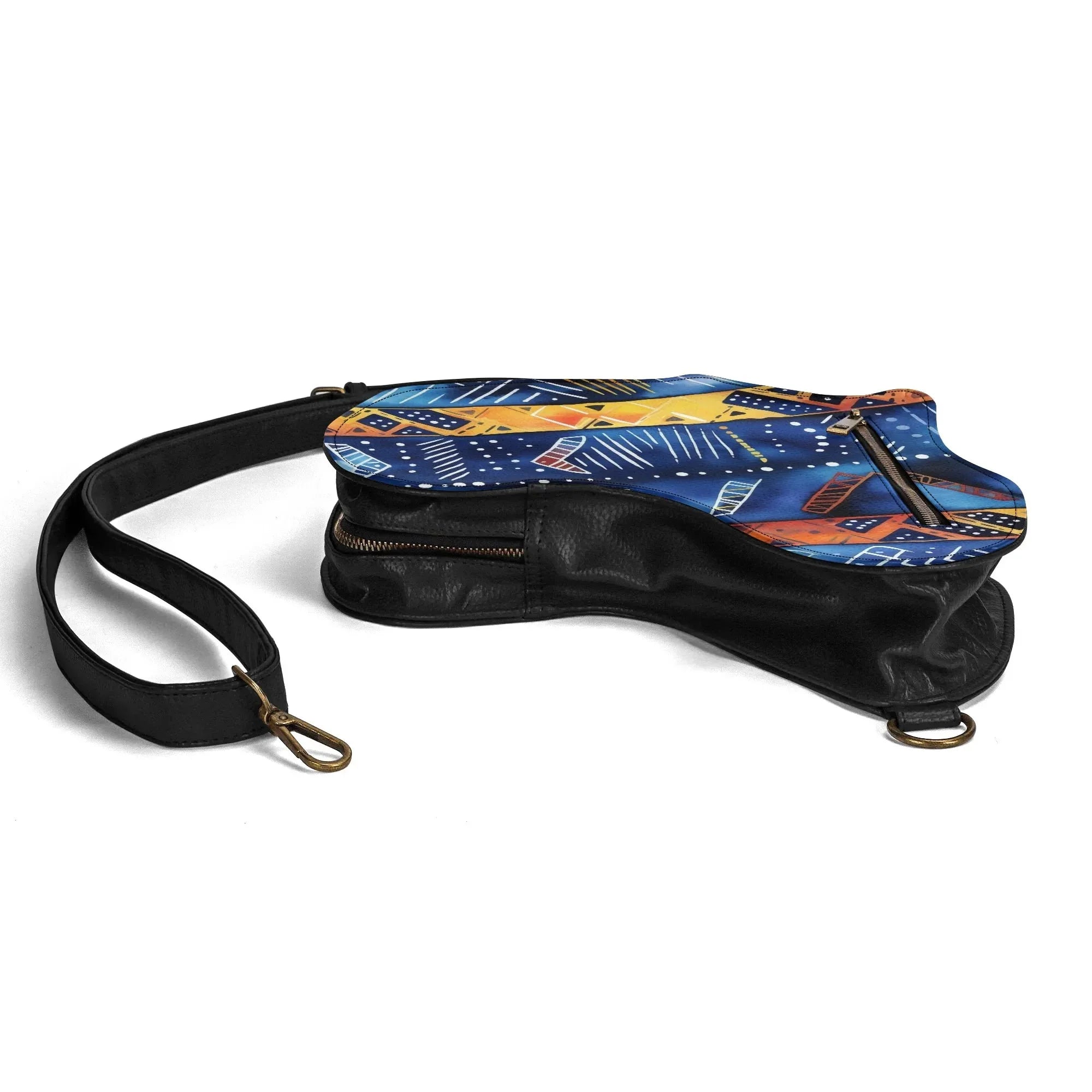PU Leather Africa Map blue bogolan print Bag - DiwaKi
