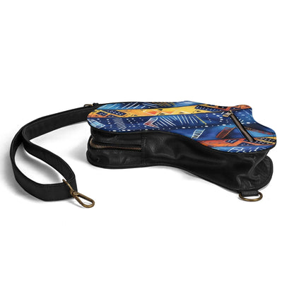 PU Leather Africa Map blue bogolan print Bag - DiwaKi
