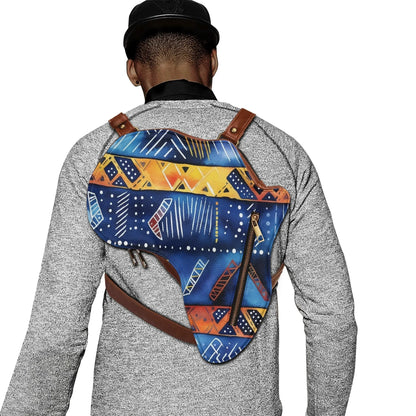 PU Leather Africa Map blue bogolan print Bag - DiwaKi