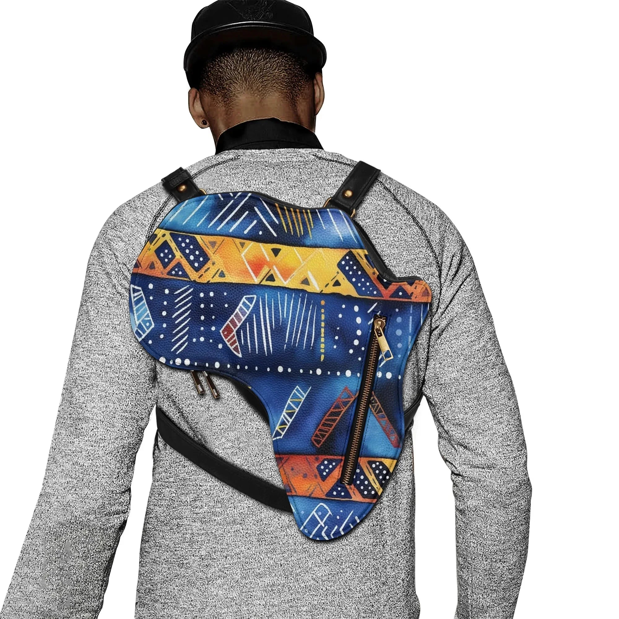 PU Leather Africa Map blue bogolan print Bag - DiwaKi