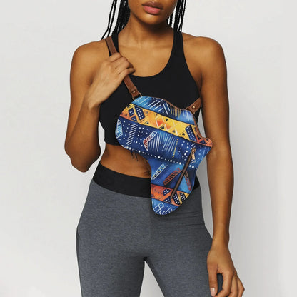 PU Leather Africa Map blue bogolan print Bag - DiwaKi