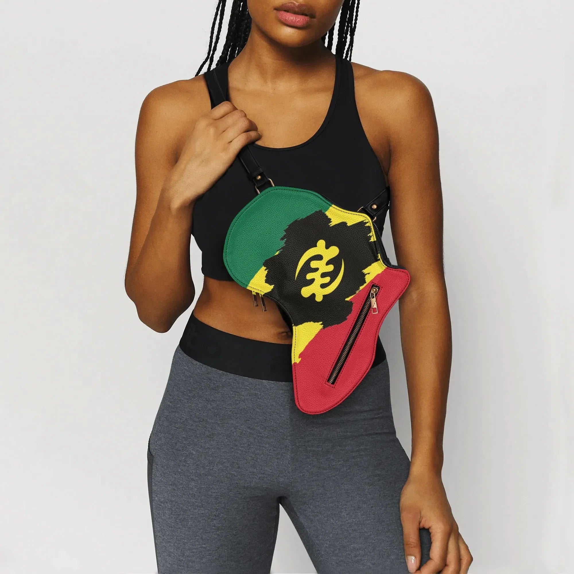 PU Leather Africa Map Bag for Adinkra, Ghana flag - DiwaKi