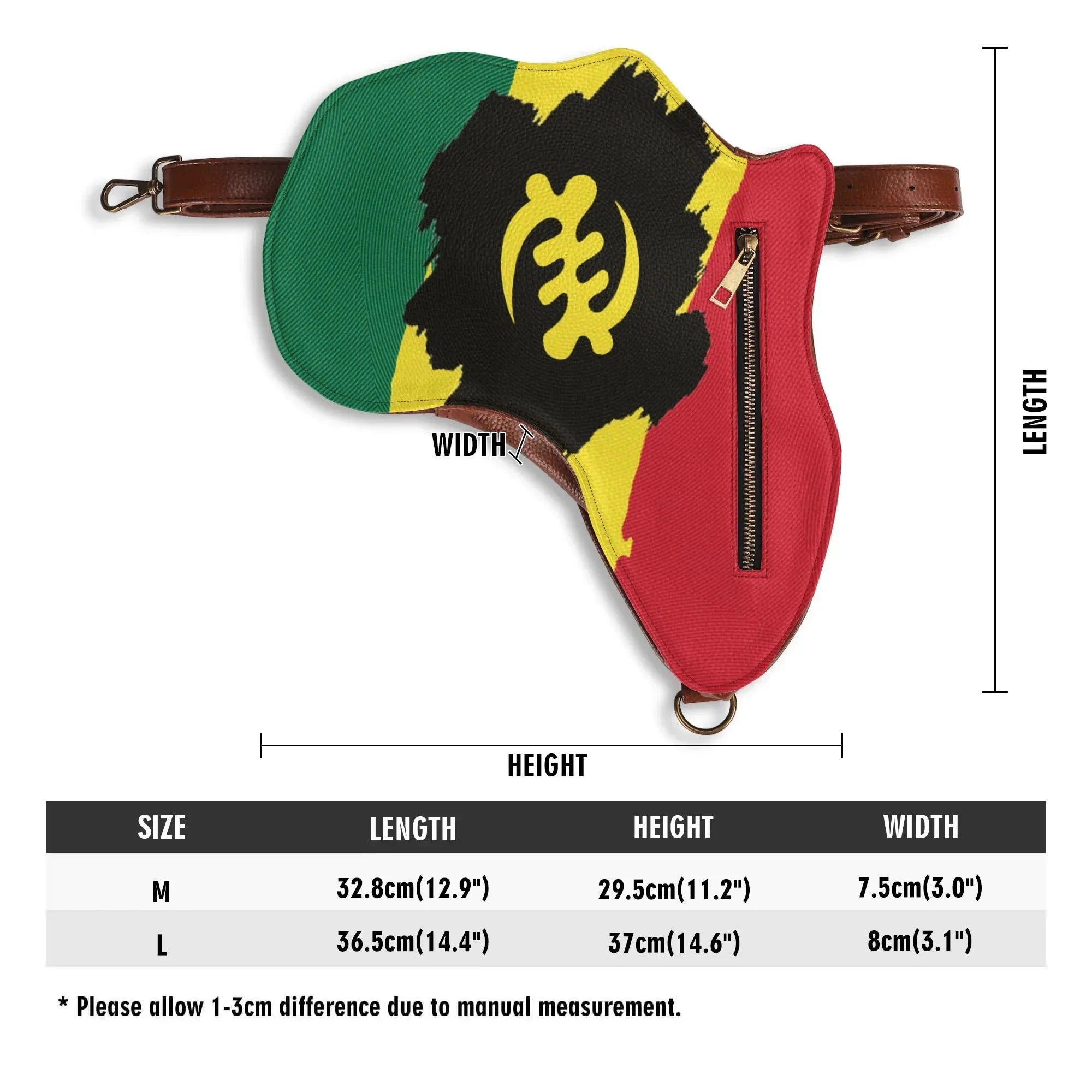 PU Leather Africa Map Bag for Adinkra, Ghana flag - DiwaKi