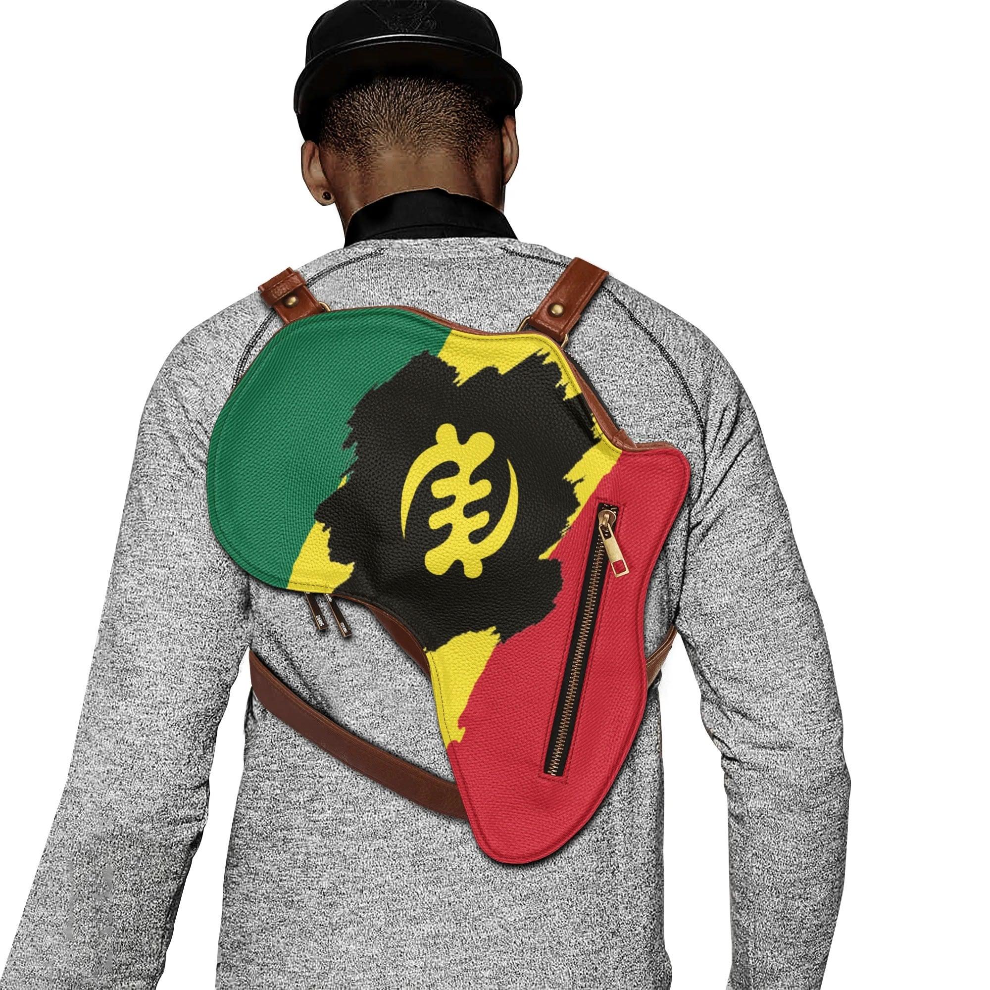 PU Leather Africa Map Bag for Adinkra, Ghana flag - DiwaKi