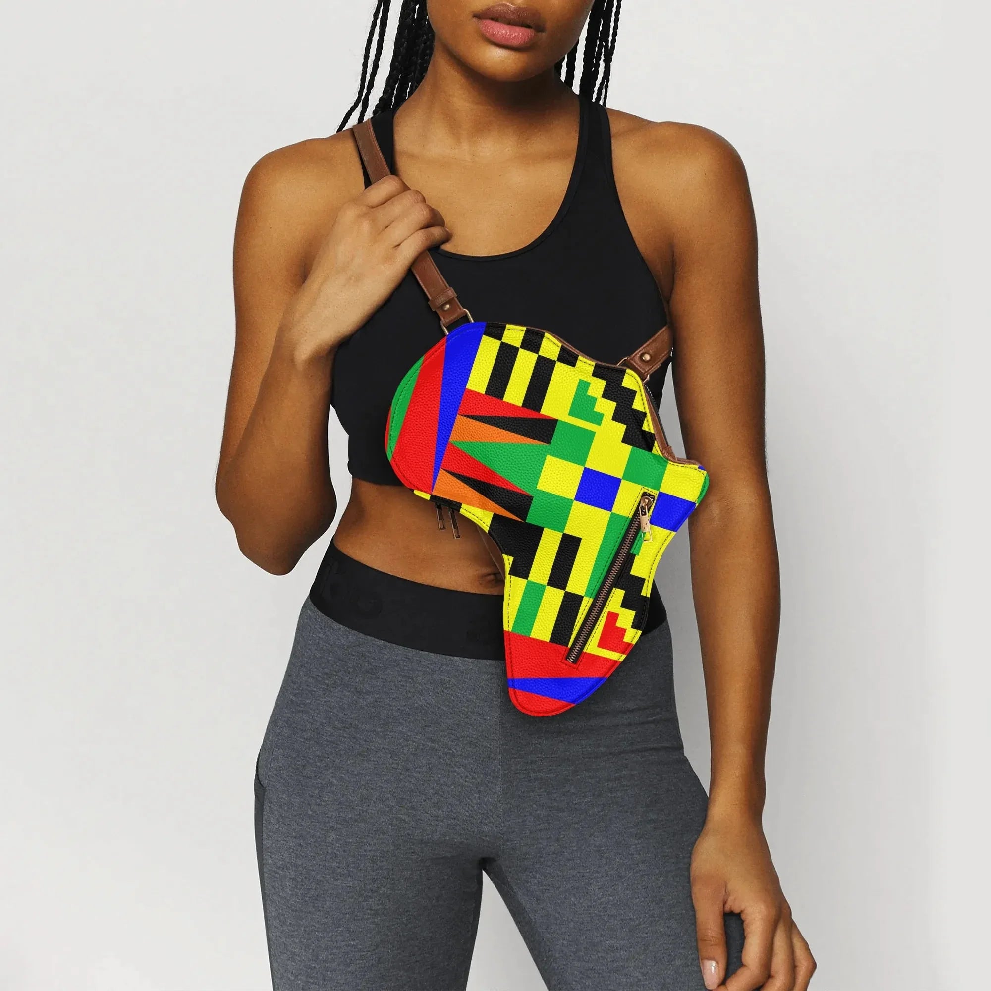 PU Leather Africa Map Bag for vibrant kente Lover Gift - DiwaKi