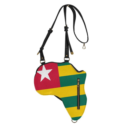 Africa Map Travel Backpack in Black &amp; Brown PU Leather, Perfect for Togo Enthusiasts - DiwaKi