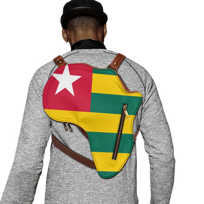 Africa Map Travel Backpack in Black &amp; Brown PU Leather, Perfect for Togo Enthusiasts - DiwaKi