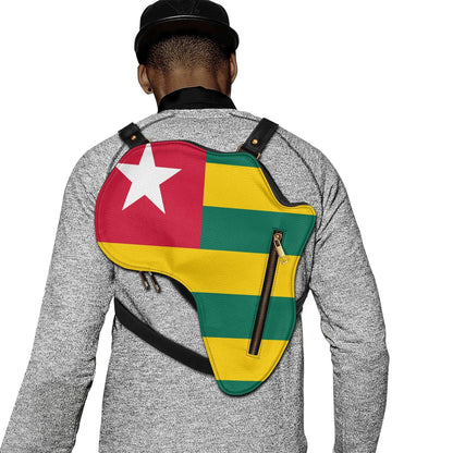 Africa Map Travel Backpack in Black &amp; Brown PU Leather, Perfect for Togo Enthusiasts - DiwaKi