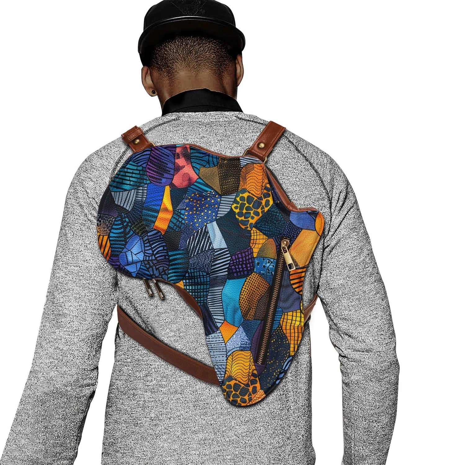 PU Leather Africa Map Bag for Africa wax colorful print Lover Gift - DiwaKi