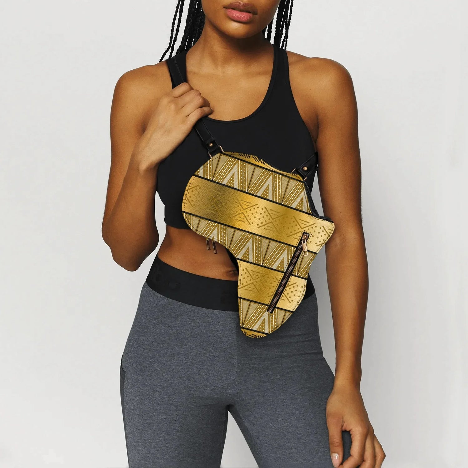 PU Leather Africa Map gold bogolan mudcloth Bag - DiwaKi