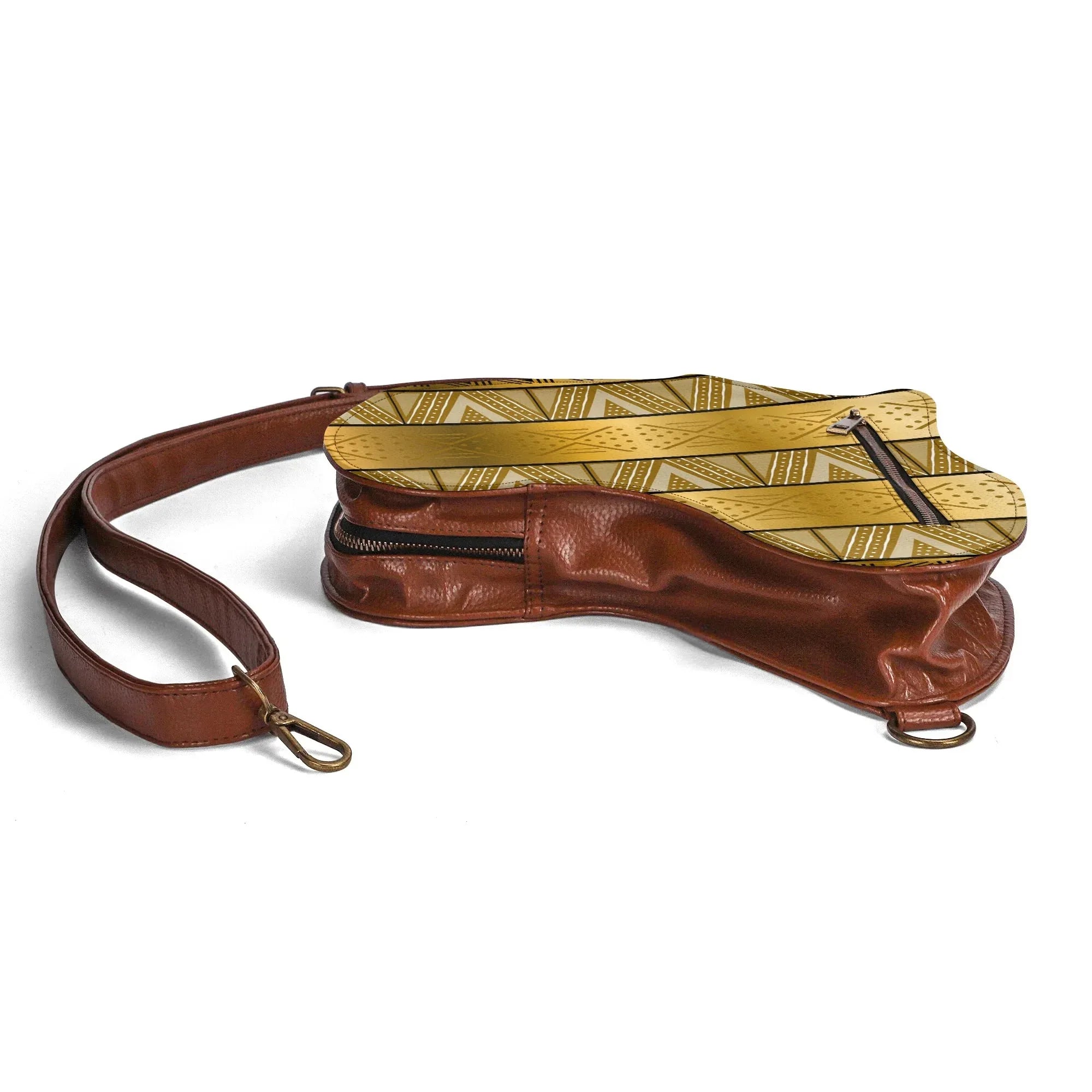 PU Leather Africa Map gold bogolan mudcloth Bag - DiwaKi