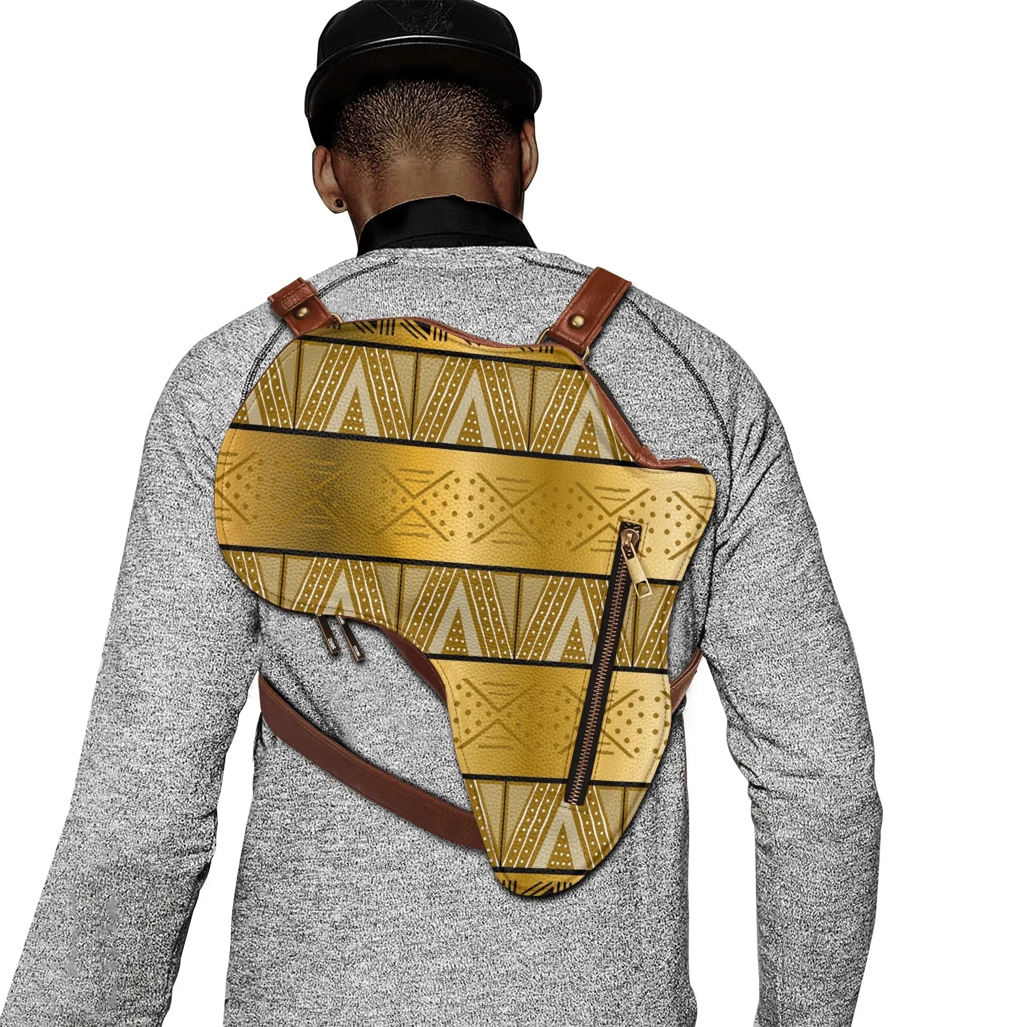 PU Leather Africa Map gold bogolan mudcloth Bag - DiwaKi