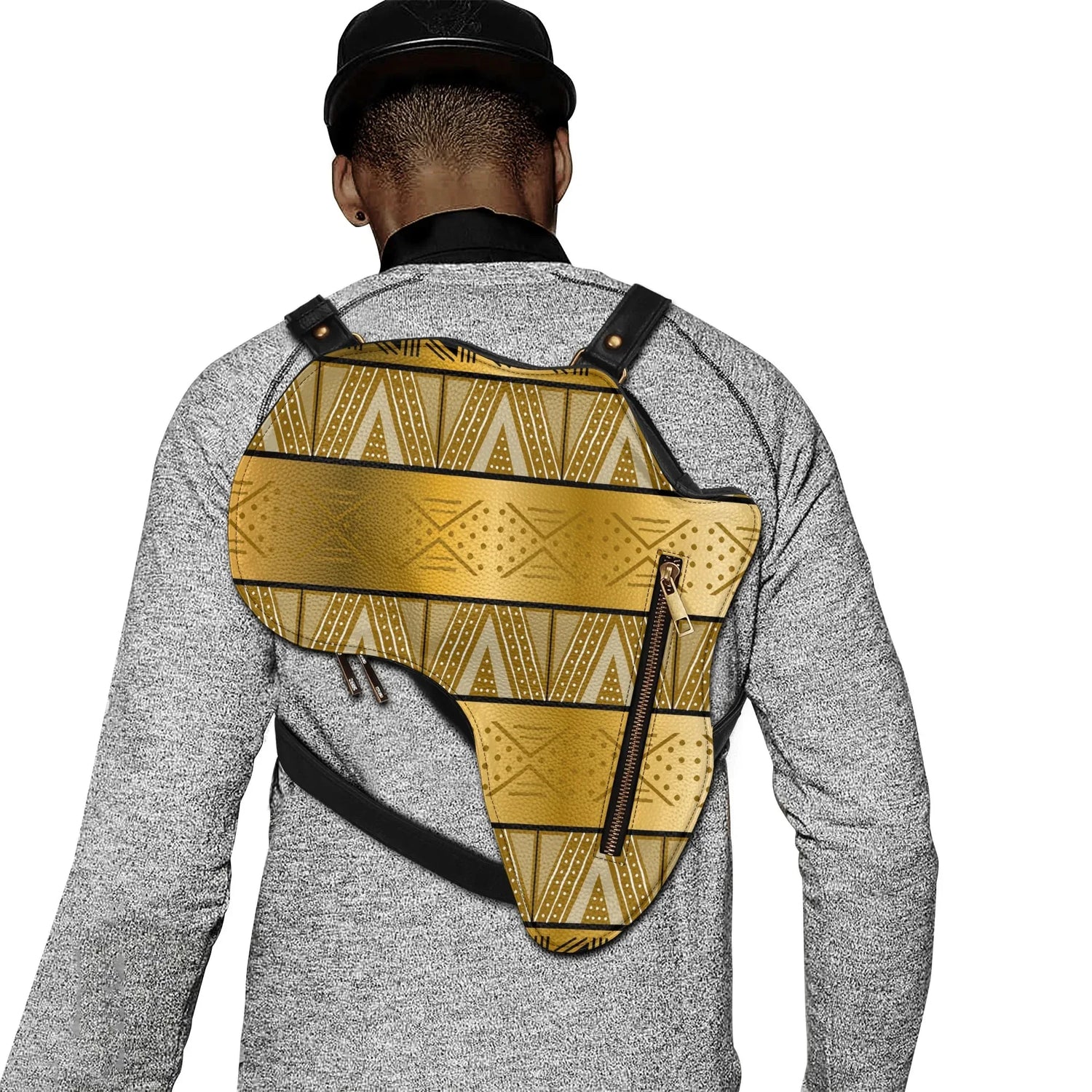 PU Leather Africa Map gold bogolan mudcloth Bag - DiwaKi