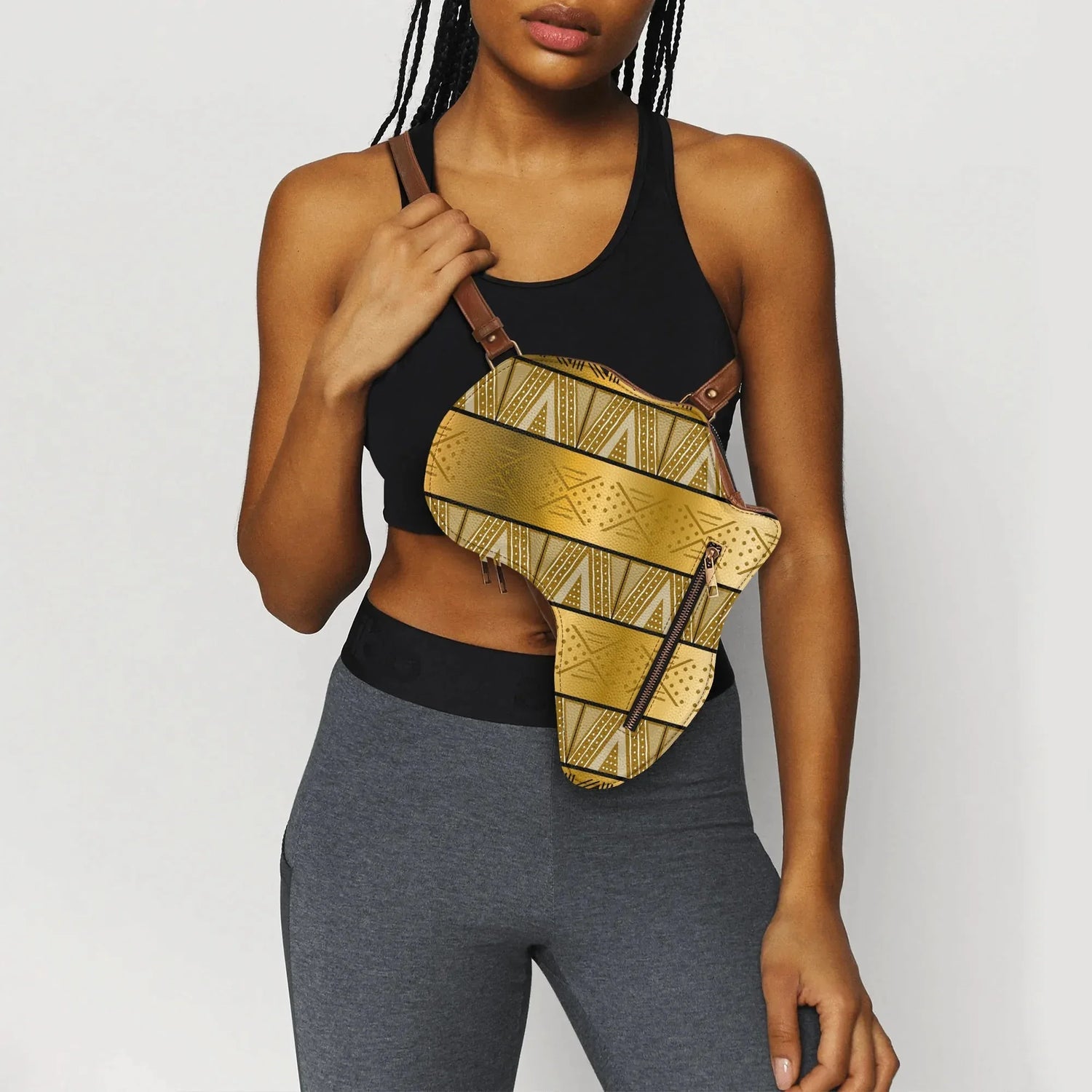 PU Leather Africa Map gold bogolan mudcloth Bag - DiwaKi