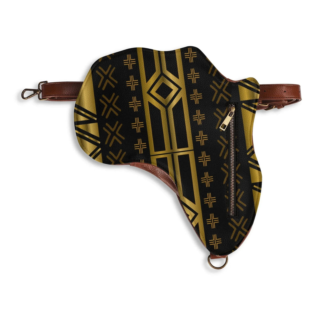PU Leather Africa Map Bag for Africa black and gold bogolan pattern - DiwaKi