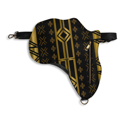 PU Leather Africa Map Bag for Africa black and gold bogolan pattern - DiwaKi