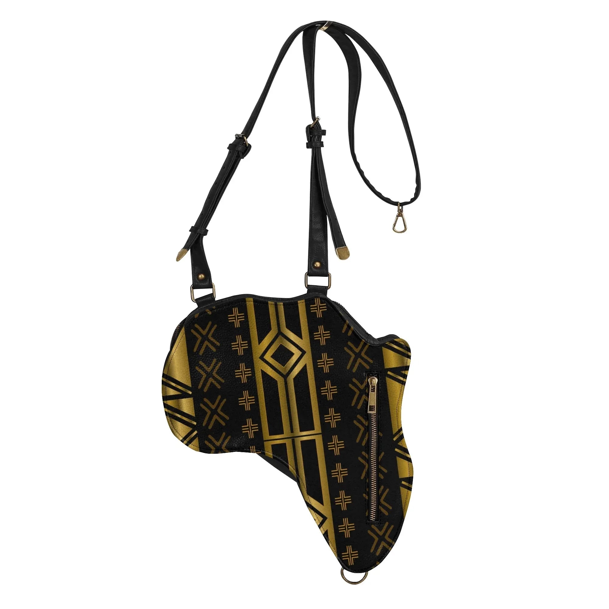 PU Leather Africa Map Bag for Africa black and gold bogolan pattern - DiwaKi