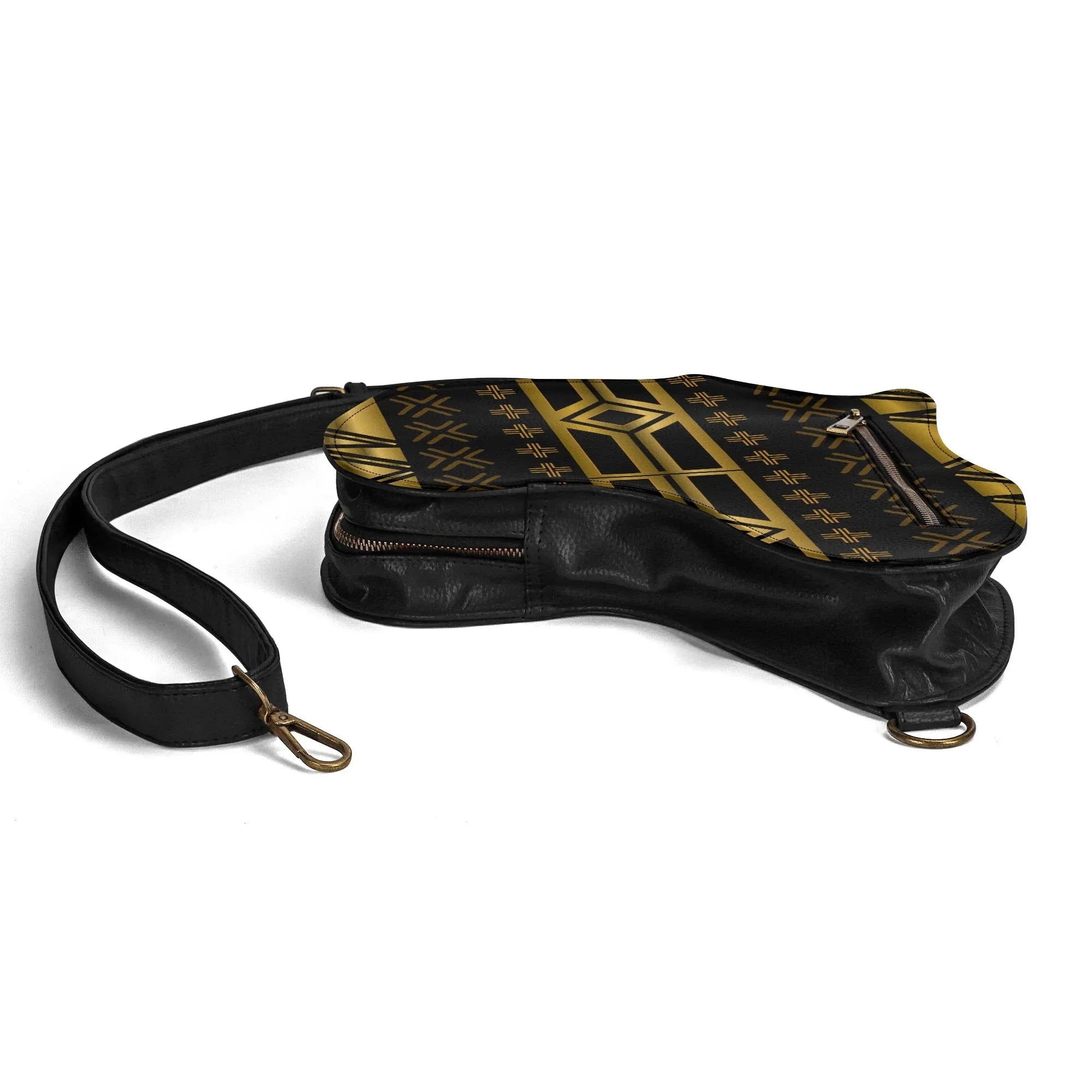 PU Leather Africa Map Bag for Africa black and gold bogolan pattern - DiwaKi