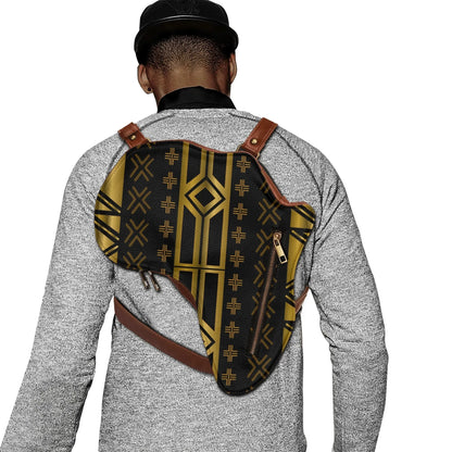 PU Leather Africa Map Bag for Africa black and gold bogolan pattern - DiwaKi