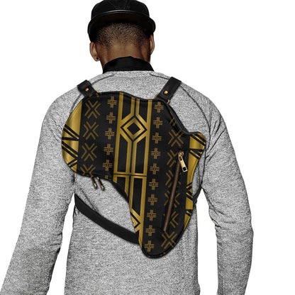 PU Leather Africa Map Bag for Africa black and gold bogolan pattern - DiwaKi