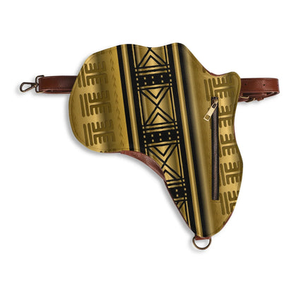 PU Leather Africa Map black and gold bogolan pattern Bag - DiwaKi