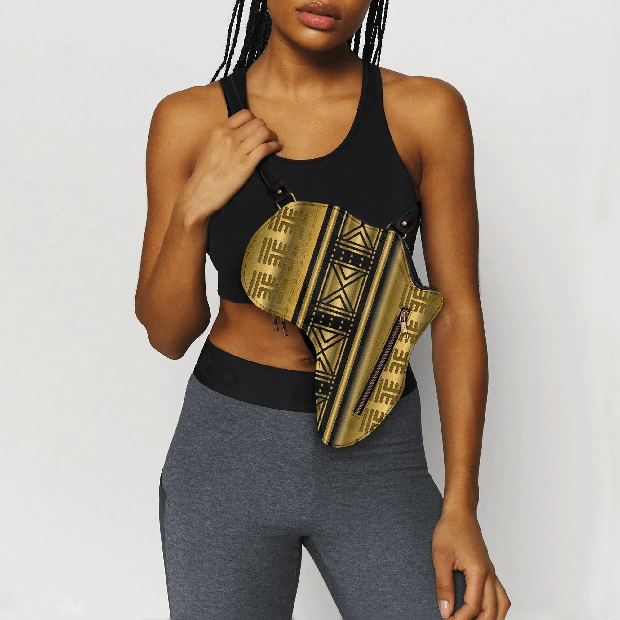PU Leather Africa Map black and gold bogolan pattern Bag - DiwaKi