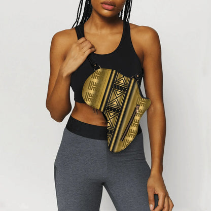 PU Leather Africa Map black and gold bogolan pattern Bag - DiwaKi