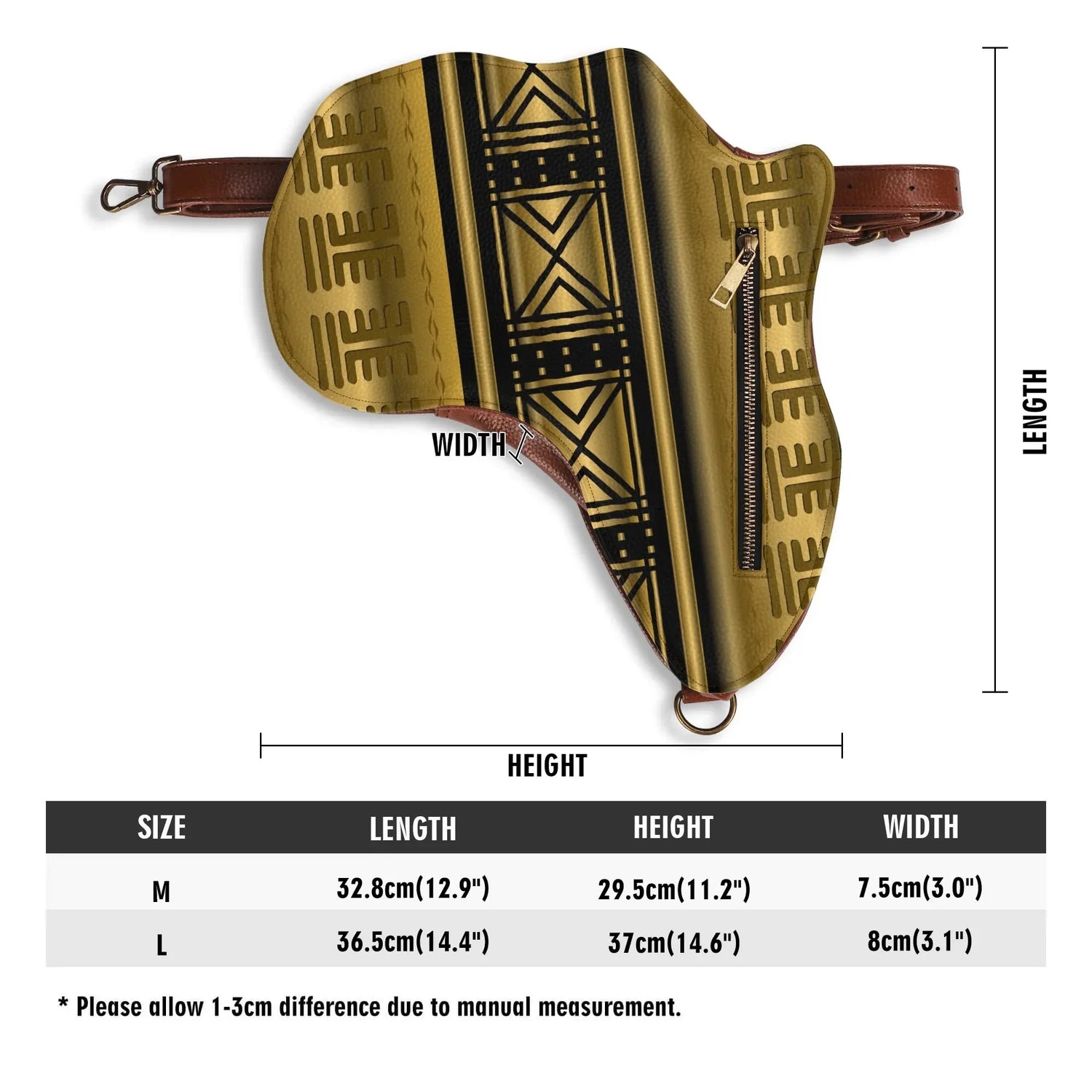 PU Leather Africa Map black and gold bogolan pattern Bag - DiwaKi