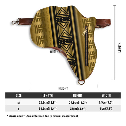 PU Leather Africa Map black and gold bogolan pattern Bag - DiwaKi