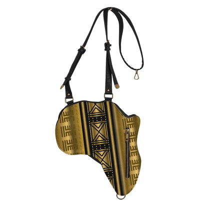 PU Leather Africa Map black and gold bogolan pattern Bag - DiwaKi