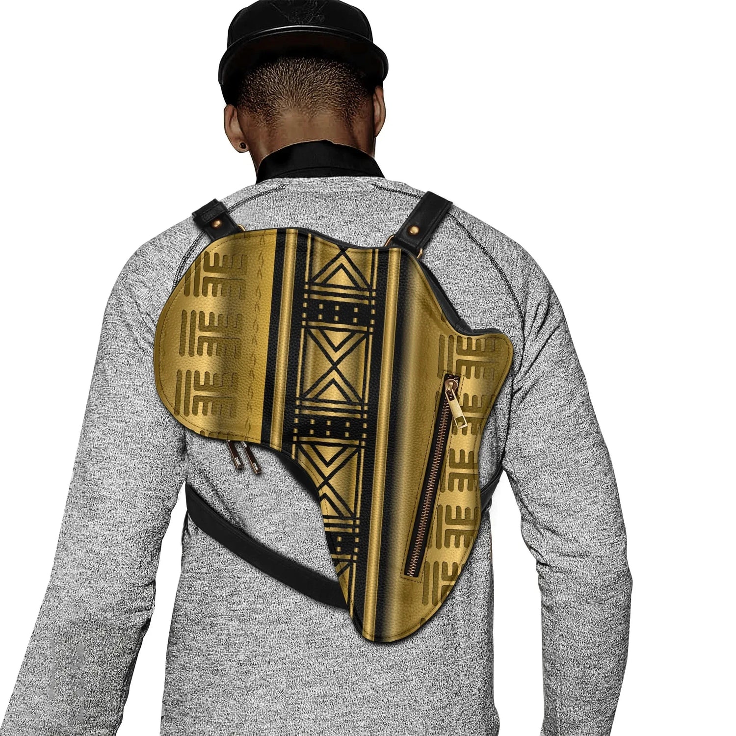 PU Leather Africa Map black and gold bogolan pattern Bag - DiwaKi