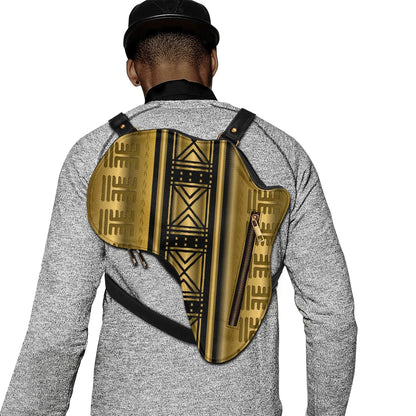 PU Leather Africa Map black and gold bogolan pattern Bag - DiwaKi