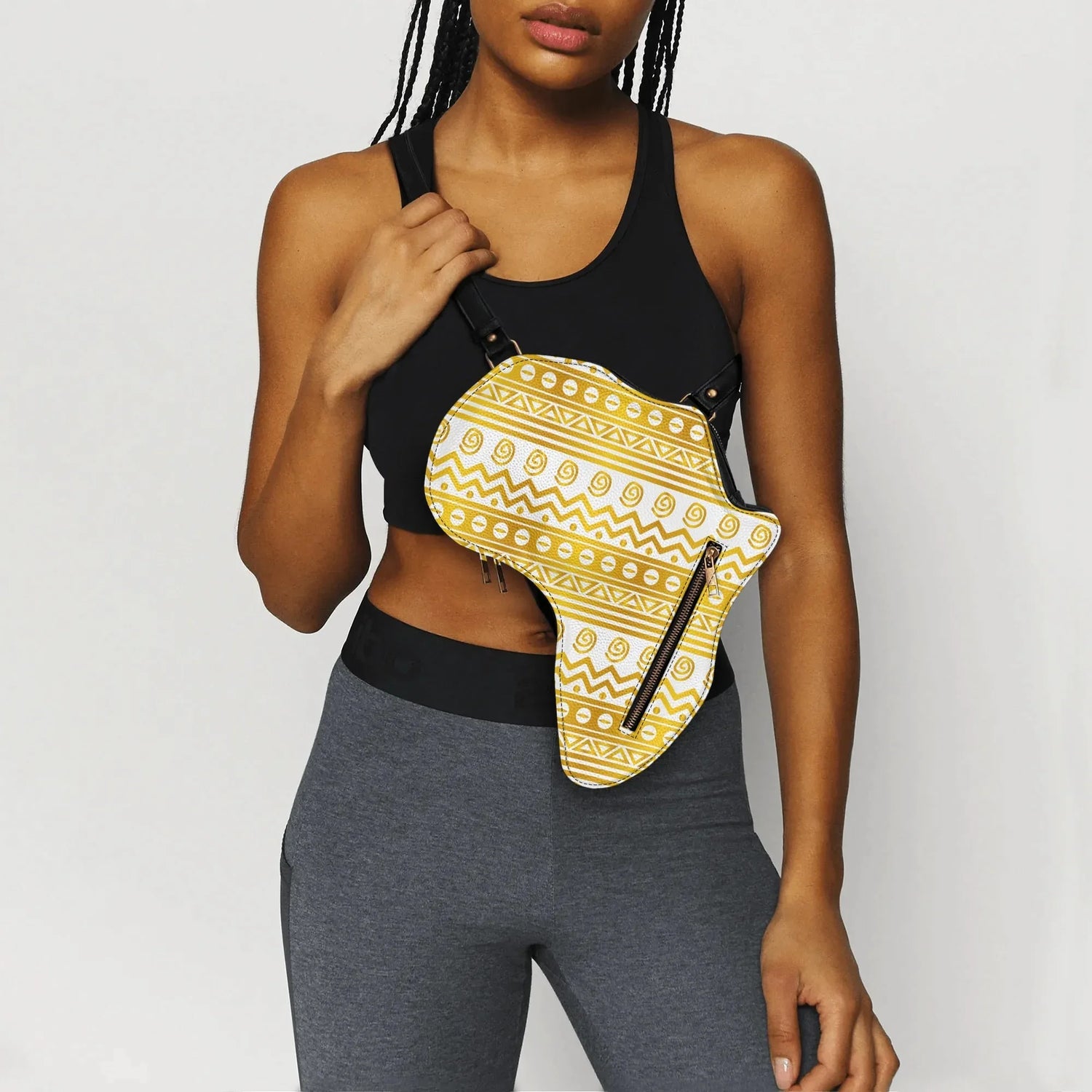 PU Leather Africa Map bogolan gold print Bag - DiwaKi